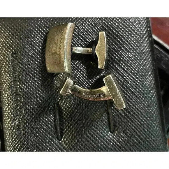 Ermenegildo Zegna 925 Sterling Silver Cufflinks EZ Logo in Wooden Box - Picture 12 of 13